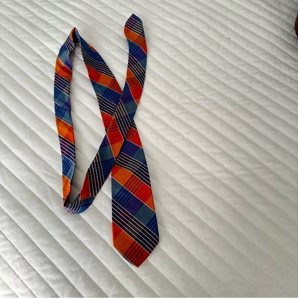 Mens Missoni Tie classic orange and blue wide stripe - Picture 3 of 3